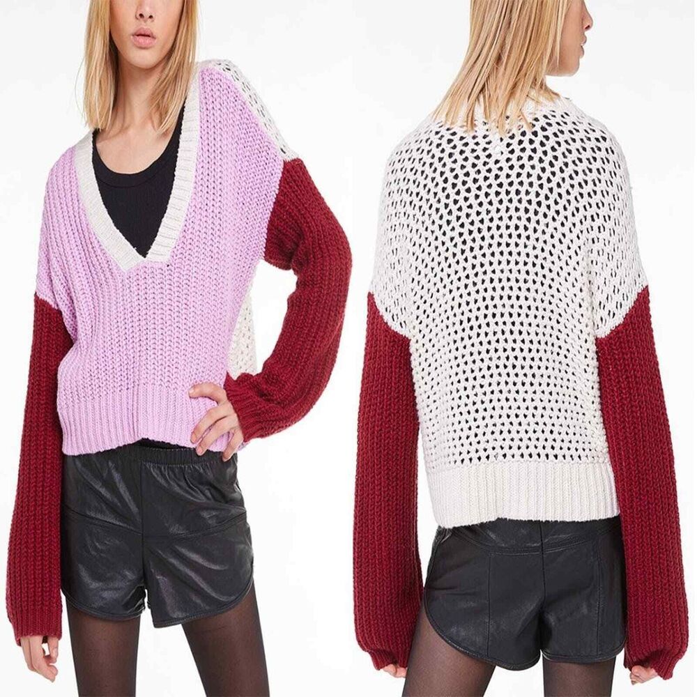 Wildfox Beverly Colorblock Loose Knit Sweater Small beachy slouchy fall winter